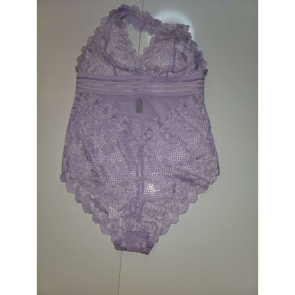 Icollection Purple Floral Semi Sheer Lace  Size  XL Bodysuit‎